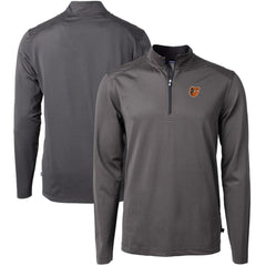 Baltimore Orioles Cutter & Buck Virtue Eco Pique Micro Stripe Big & Tall Recycled Quarter-Zip Pullover Top Black/Gray