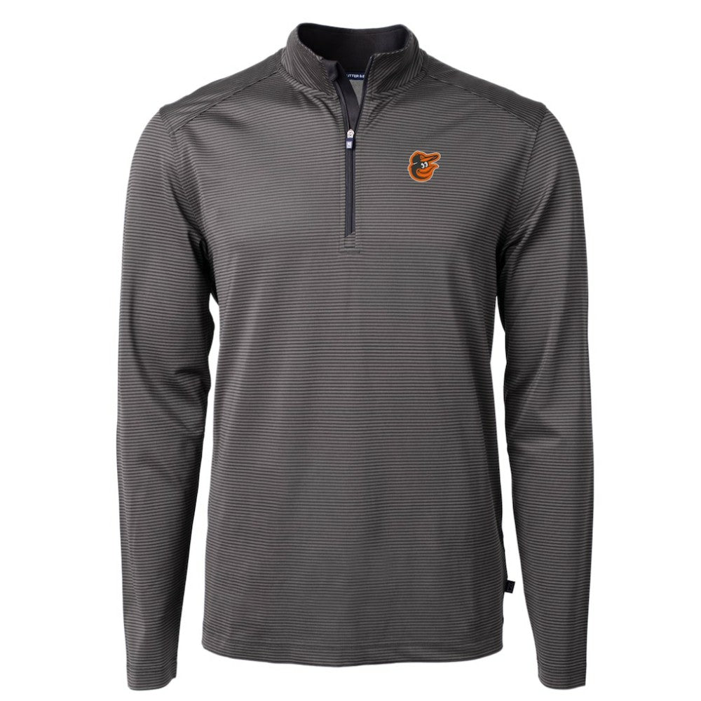 Baltimore Orioles Cutter & Buck Virtue Eco Pique Micro Stripe Big & Tall Recycled Quarter-Zip Pullover Top Black/Gray