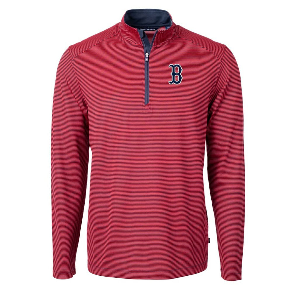 Boston Red Sox Cutter & Buck Virtue Eco Pique Micro Stripe Big & Tall Recycled Quarter-Zip Pullover Top Red/Navy