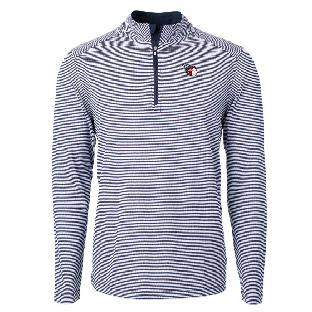 Cleveland Guardians Cutter & Buck Virtue Eco Pique Micro Stripe Big & Tall Recycled Quarter-Zip Pullover Top Navy/White