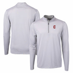 Cleveland Guardians Cutter & Buck Virtue Eco Pique Micro Stripe Big & Tall Recycled Quarter-Zip Pullover Top Gray/White