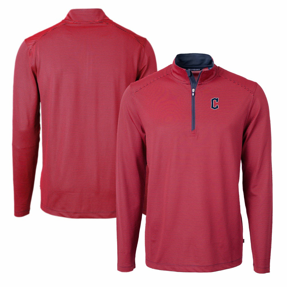 Cleveland Guardians Cutter & Buck Virtue Eco Pique Micro Stripe Big & Tall Recycled Quarter-Zip Pullover Top Red/Navy