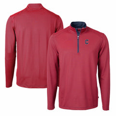Cleveland Guardians Cutter & Buck Virtue Eco Pique Micro Stripe Big & Tall Recycled Quarter-Zip Pullover Top Red/Navy
