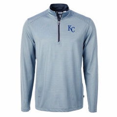 Kansas City Royals Cutter & Buck Virtue Eco Pique Micro Stripe Big & Tall Recycled Quarter-Zip Pullover Top Light Blue/Navy