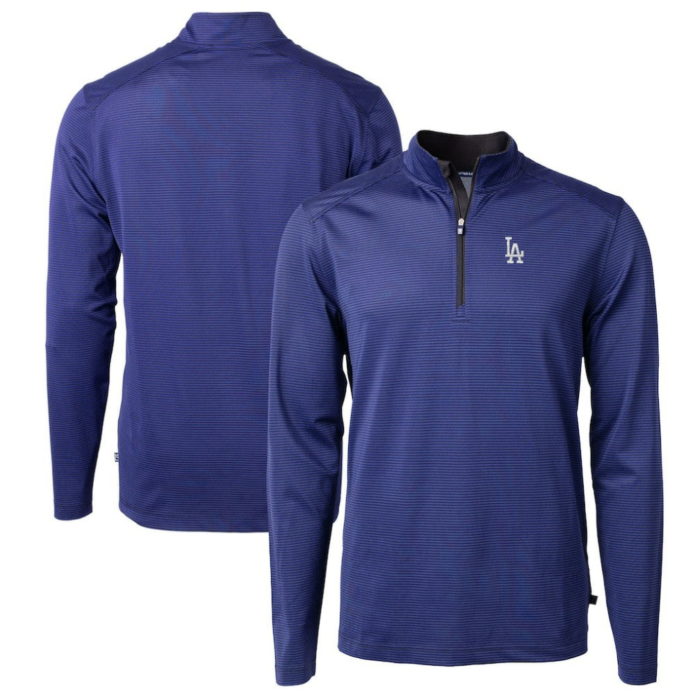 Los Angeles Dodgers Cutter & Buck Virtue Eco Pique Micro Stripe Big & Tall Recycled Quarter-Zip Pullover Top Royal/Black