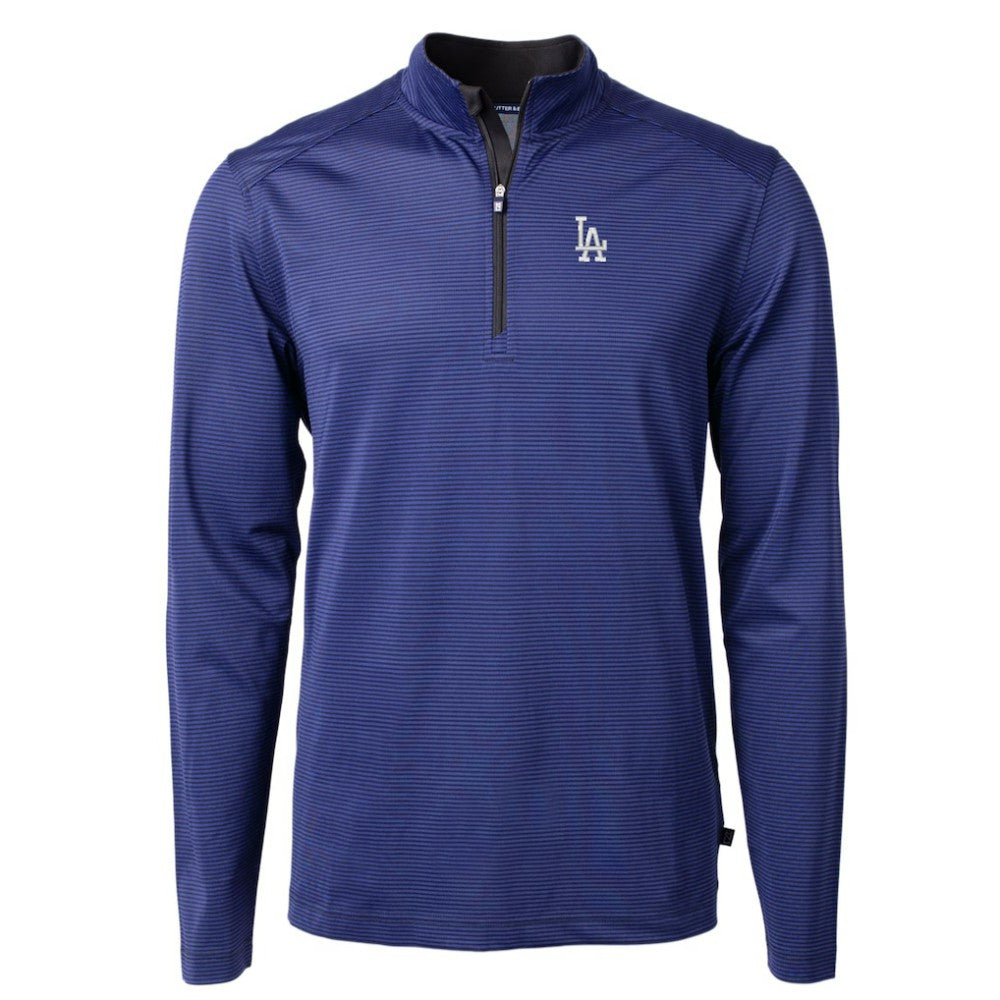 Los Angeles Dodgers Cutter & Buck Virtue Eco Pique Micro Stripe Big & Tall Recycled Quarter-Zip Pullover Top Royal/Black