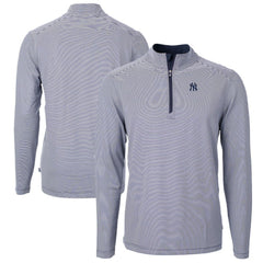 New York Yankees Cutter & Buck Virtue Eco Pique Micro Stripe Big & Tall Recycled Quarter-Zip Pullover Top Navy/White
