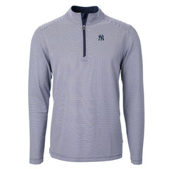 New York Yankees Cutter & Buck Virtue Eco Pique Micro Stripe Big & Tall Recycled Quarter-Zip Pullover Top Navy/White
