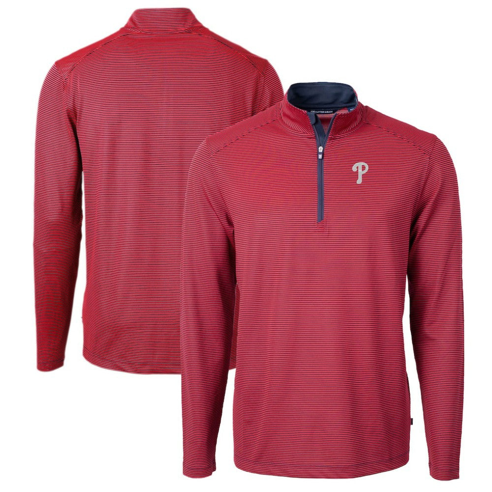 Philadelphia Phillies Cutter & Buck Virtue Eco Pique Micro Stripe Big & Tall Recycled Quarter-Zip Pullover Top Red/Navy