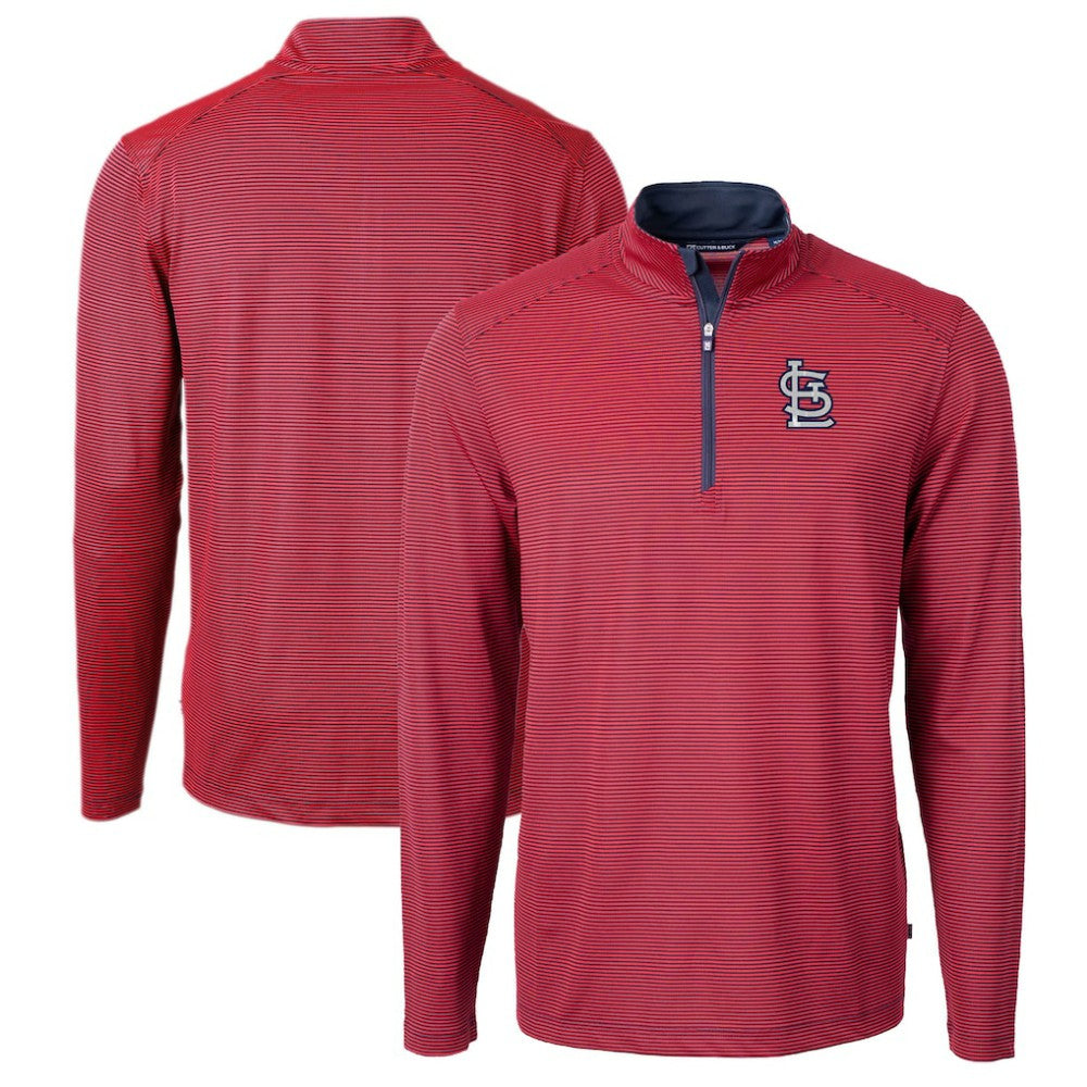 St. Louis Cardinals Cutter & Buck Virtue Eco Pique Micro Stripe Big & Tall Recycled Quarter-Zip Pullover Top Red/Navy