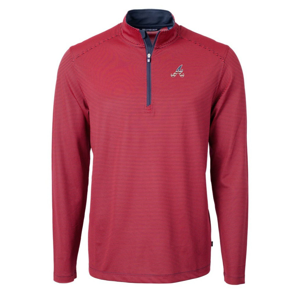 Atlanta Braves Cutter & Buck Americana Logo Big & Tall Virtue Eco Pique Recycled Quarter-Zip Pullover Top Red