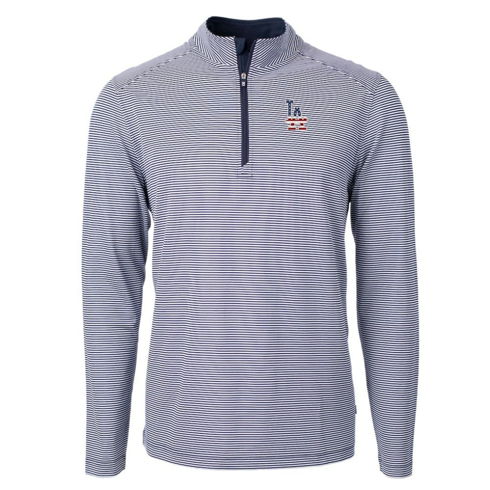 Los Angeles Dodgers Cutter & Buck Americana Logo Big & Tall Virtue Eco Pique Recycled Quarter-Zip Pullover Top Navy