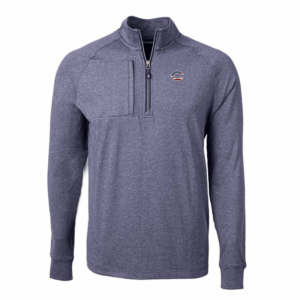 Cincinnati Reds Cutter & Buck Americana Logo Big & Tall Adapt Eco Knit Stretch Recycled Quarter-Zip Pullover Top Heather Navy