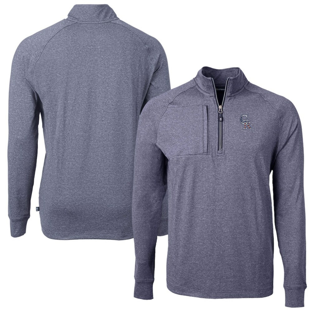 Colorado Rockies Cutter & Buck Americana Logo Big & Tall Adapt Eco Knit Stretch Recycled Quarter-Zip Pullover Top Heather Navy
