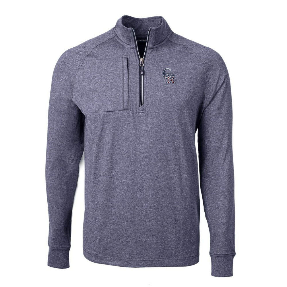Colorado Rockies Cutter & Buck Americana Logo Big & Tall Adapt Eco Knit Stretch Recycled Quarter-Zip Pullover Top Heather Navy
