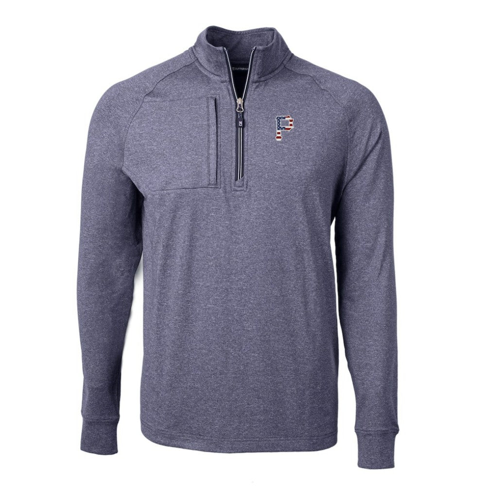 Pittsburgh Pirates Cutter & Buck Americana Logo Adapt Eco Knit Stretch Recycled Quarter-Zip Pullover Top Heather Navy