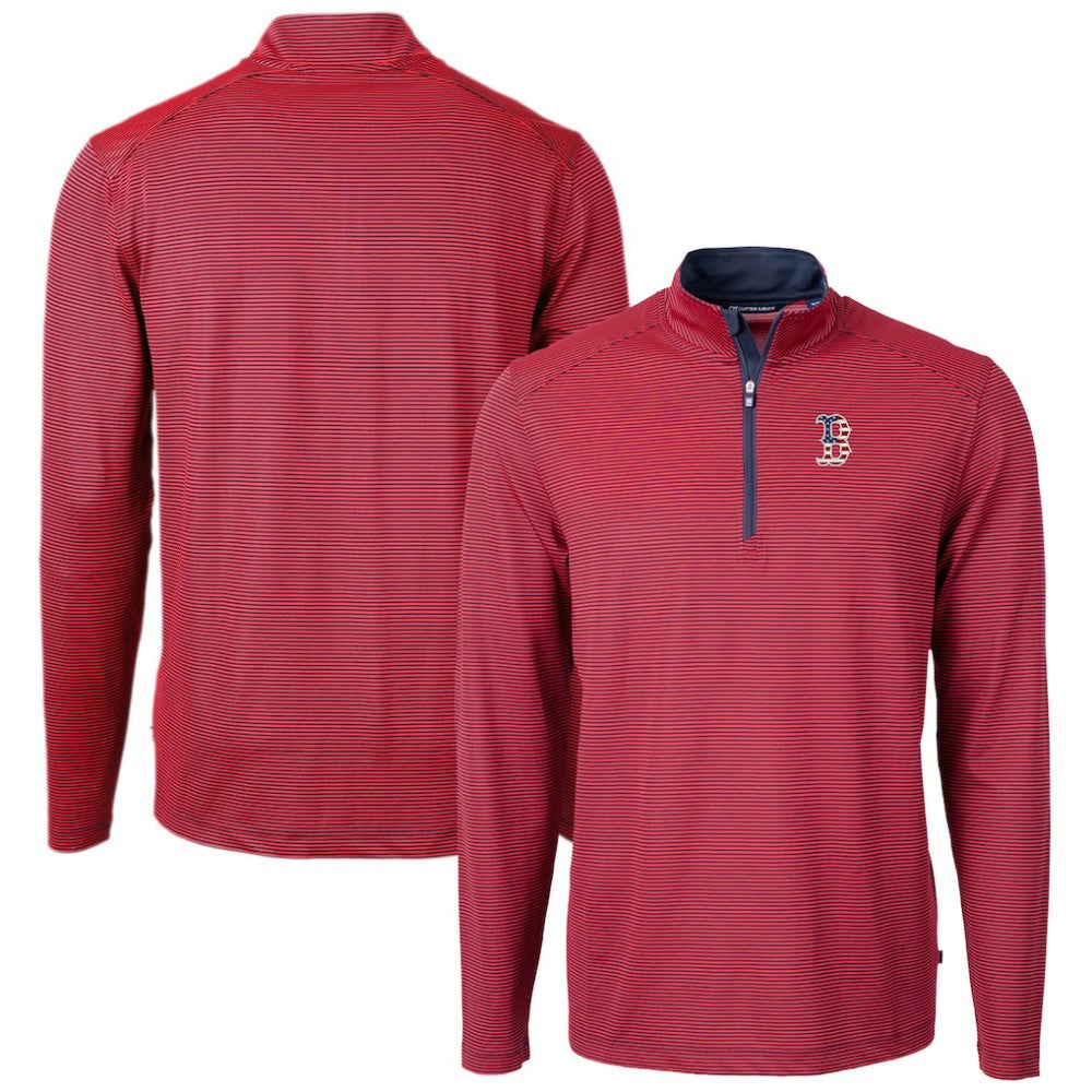 Boston Red Sox Cutter & Buck Americana Logo Virtue Eco Pique Stripe Recycled Quarter-Zip Pullover Top Red