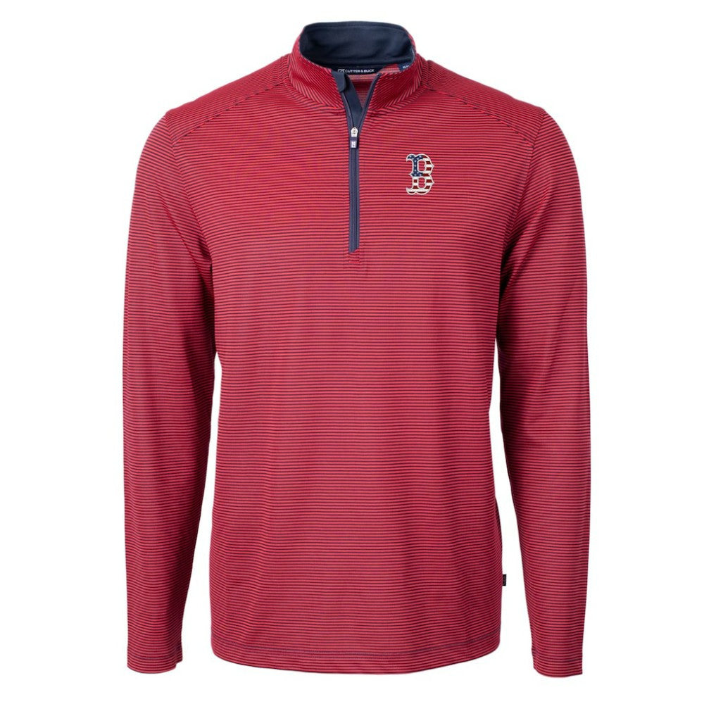 Boston Red Sox Cutter & Buck Americana Logo Virtue Eco Pique Stripe Recycled Quarter-Zip Pullover Top Red