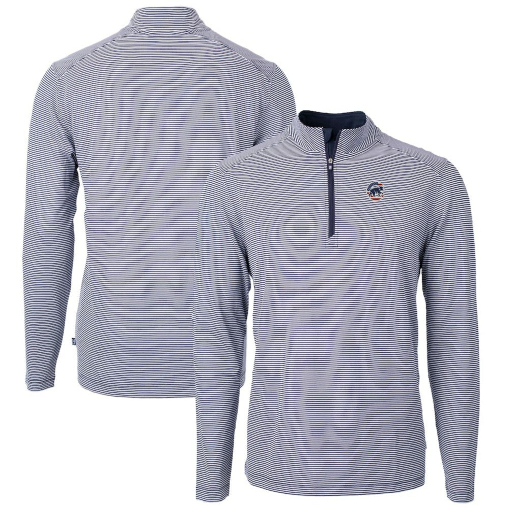 Chicago Cubs Cutter & Buck Americana Logo Virtue Eco Pique Stripe Recycled Quarter-Zip Pullover Top Navy