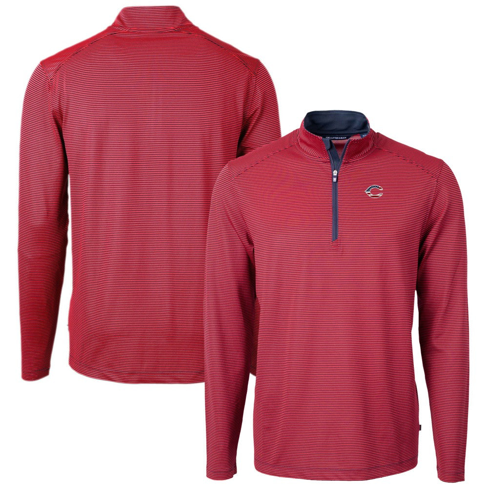 Cincinnati Reds Cutter & Buck Americana Logo Virtue Eco Pique Stripe Recycled Quarter-Zip Pullover Top Red