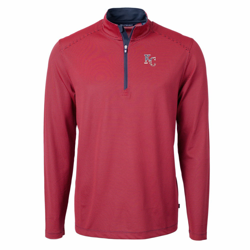 Kansas City Royals Cutter & Buck Americana Logo Virtue Eco Pique Stripe Recycled Quarter-Zip Pullover Top Red