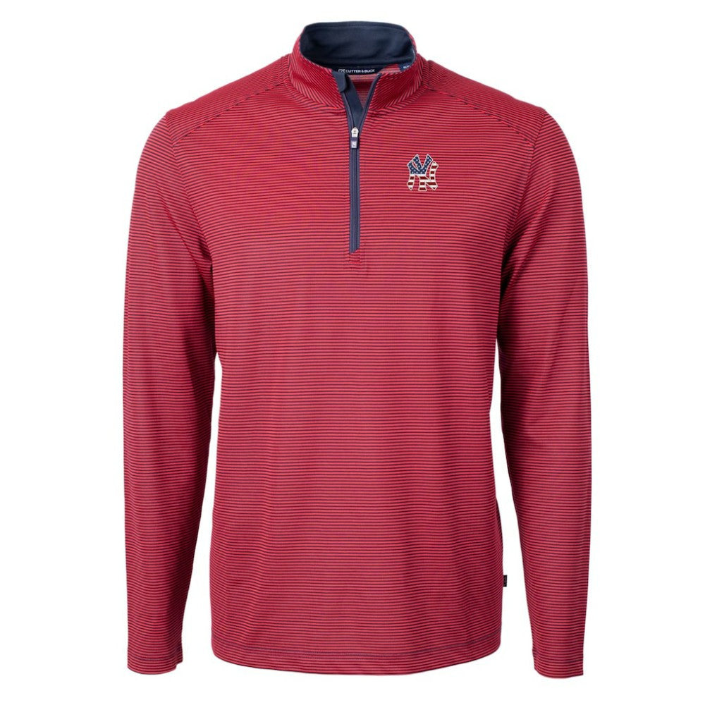 New York Yankees Cutter & Buck Americana Logo Virtue Eco Pique Stripe Recycled Quarter-Zip Pullover Top Red