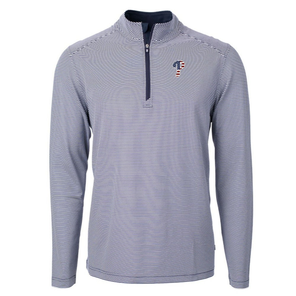 Philadelphia Phillies Cutter & Buck Americana Logo Virtue Eco Pique Stripe Recycled Quarter-Zip Pullover Top Navy