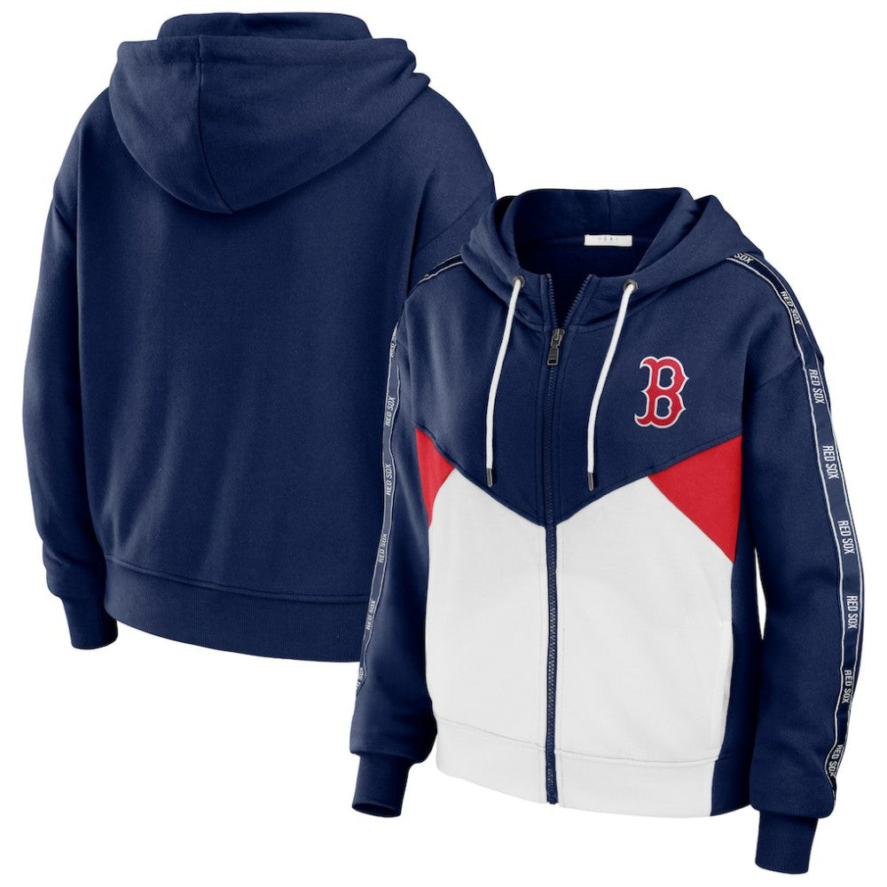 Boston Red Sox WEAR by Erin Andrews Women's  Color Block Full-Zip Hoodie Navy/White