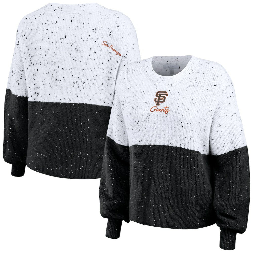 San Francisco Giants WEAR by Erin Andrews Women's Color Block Script Pullover Sweater White/Black