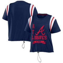 Atlanta Braves WEAR by Erin Andrews Women's Cinched Colorblock T-Shirt Navy