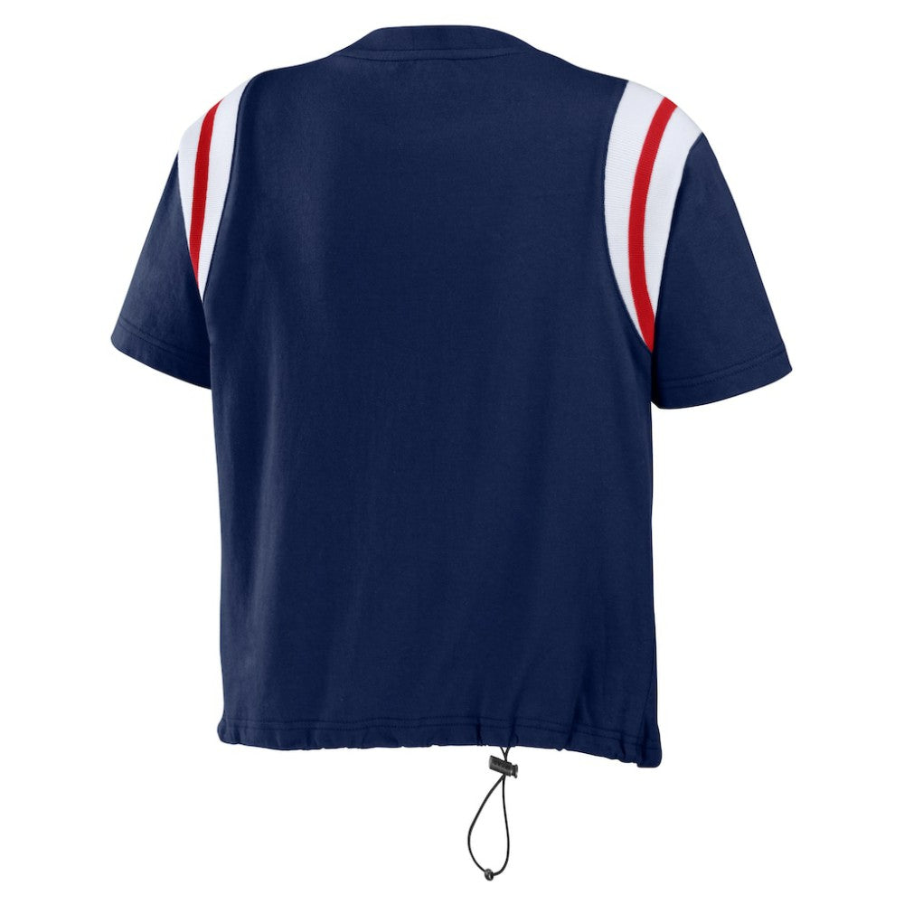 Atlanta Braves WEAR by Erin Andrews Women's Cinched Colorblock T-Shirt Navy