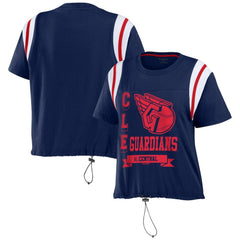 Cleveland Guardians WEAR by Erin Andrews Women's Cinched Colorblock T-Shirt Navy