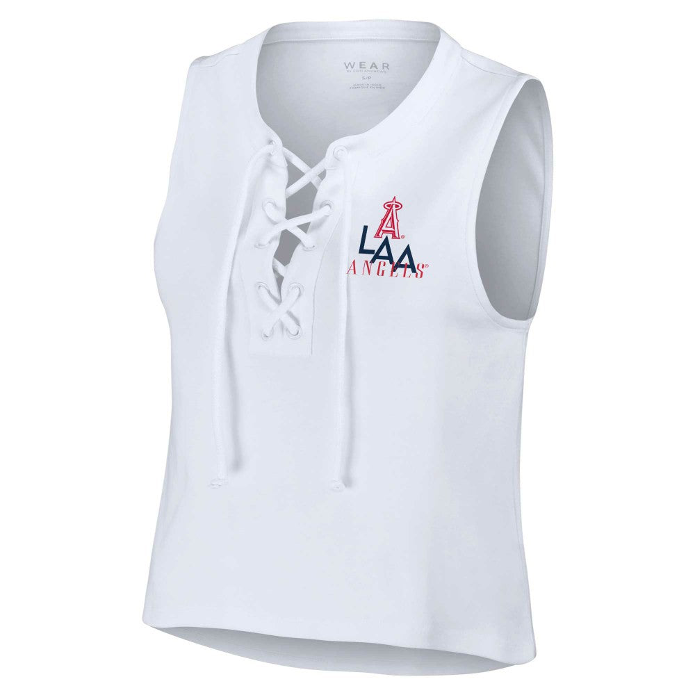 Los Angeles Angels WEAR by Erin Andrews Women's Lace-Up Tank Top White