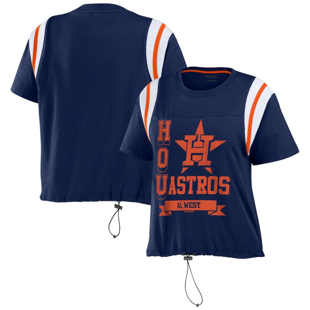 Houston Astros WEAR by Erin Andrews Women's Cinched Colorblock T-Shirt Navy