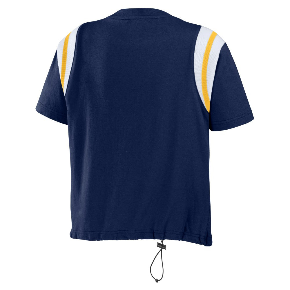 Milwaukee Brewers WEAR by Erin Andrews Women's Cinched Colorblock T-Shirt Navy