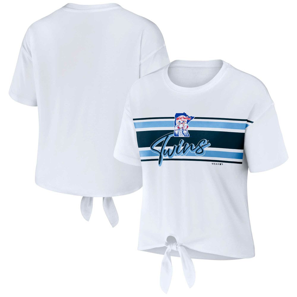 Minnesota Twins WEAR by Erin Andrews Women's Front Tie T-Shirt White