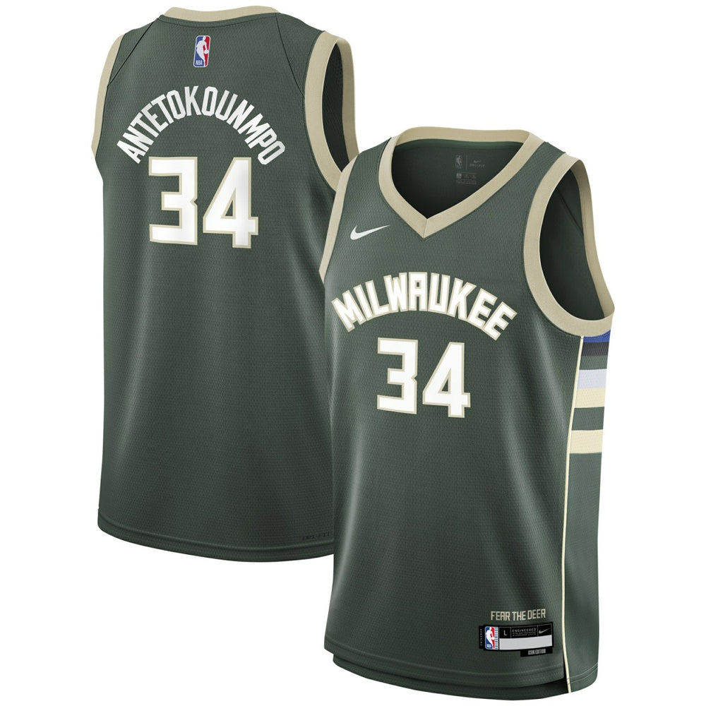 Giannis Antetokounmpo Milwaukee Bucks Youth Swingman Jersey - Icon Edition - Hunter Green