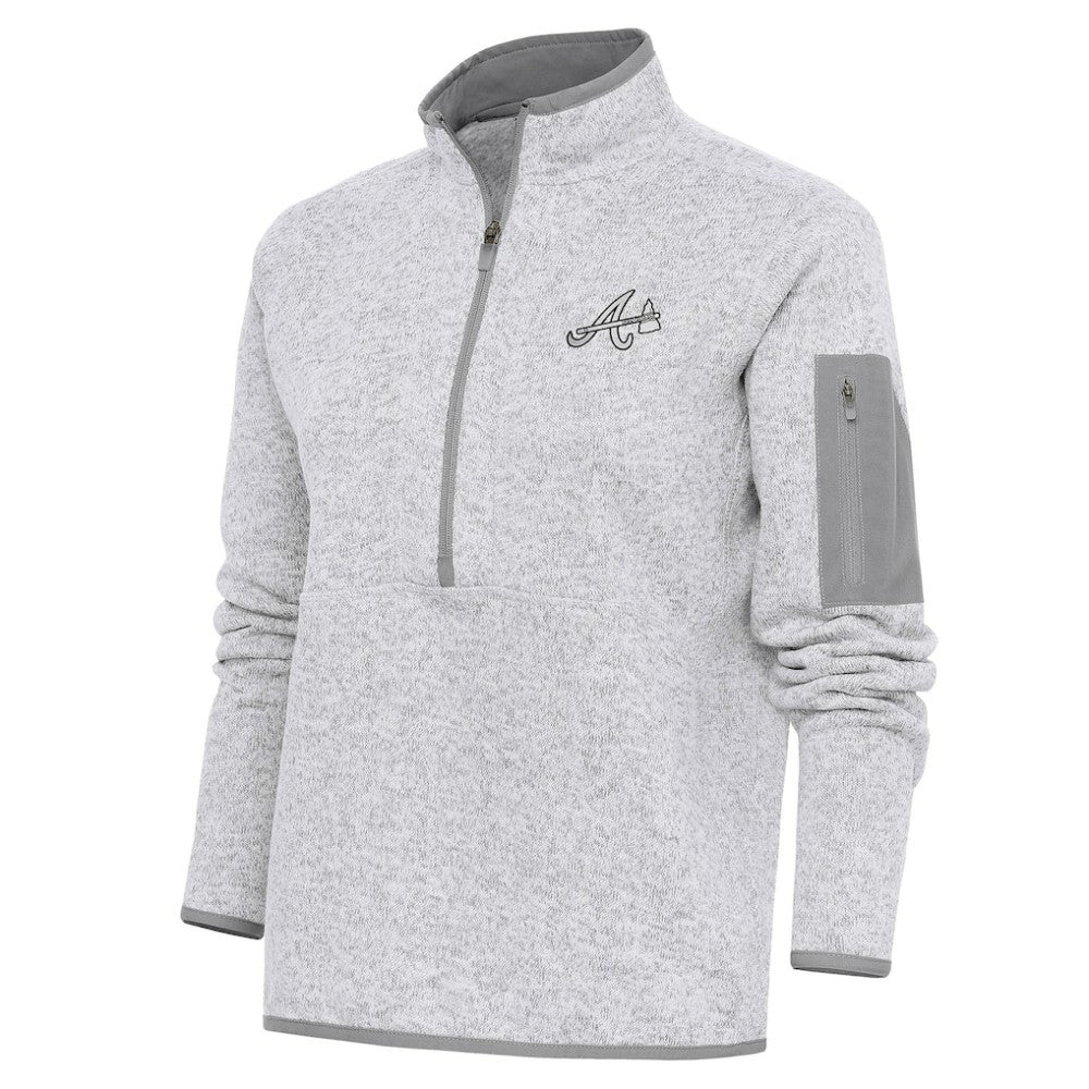 Atlanta Braves Antigua Women's Brushed Metallic Fortune Half-Zip Pullover Jacket Heather Gray