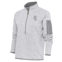 Chicago White Sox Antigua Women's Brushed Metallic Fortune Half-Zip Pullover Jacket Heather Gray