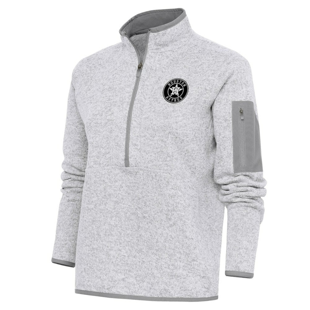 Houston Astros Antigua Women's Brushed Metallic Fortune Half-Zip Pullover Jacket Heather Gray