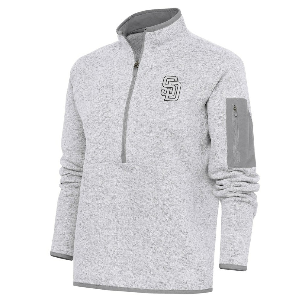 San Diego Padres Antigua Women's Brushed Metallic Fortune Half-Zip Pullover Jacket Heather Gray