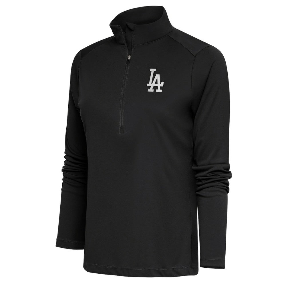Los Angeles Dodgers Antigua Women's Brushed Metallic Tribute Half-Zip Pullover Top Gray