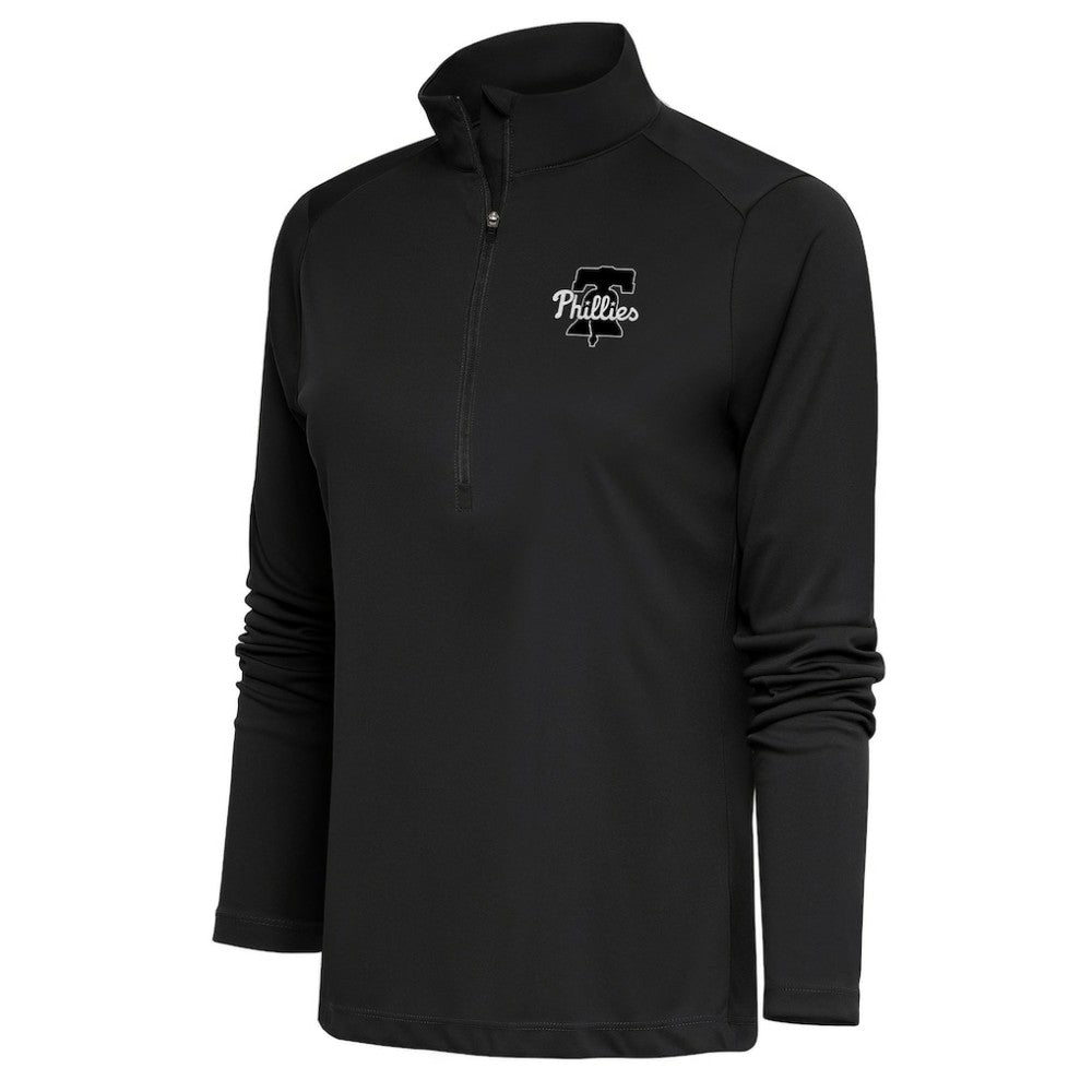 Philadelphia Phillies Antigua Women's Brushed Metallic Tribute Half-Zip Pullover Top Gray