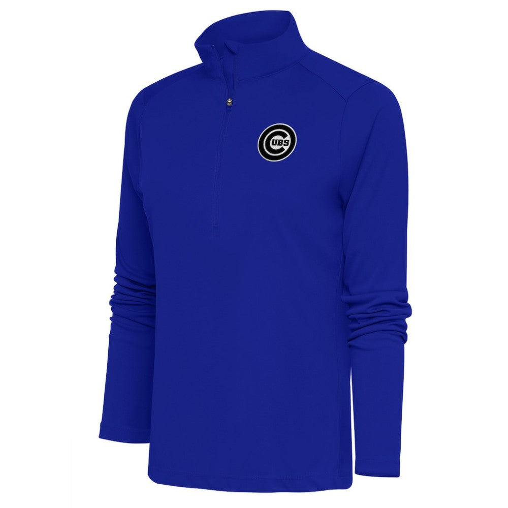 Chicago Cubs Antigua Women's Brushed Metallic Tribute Half-Zip Pullover Top Royal