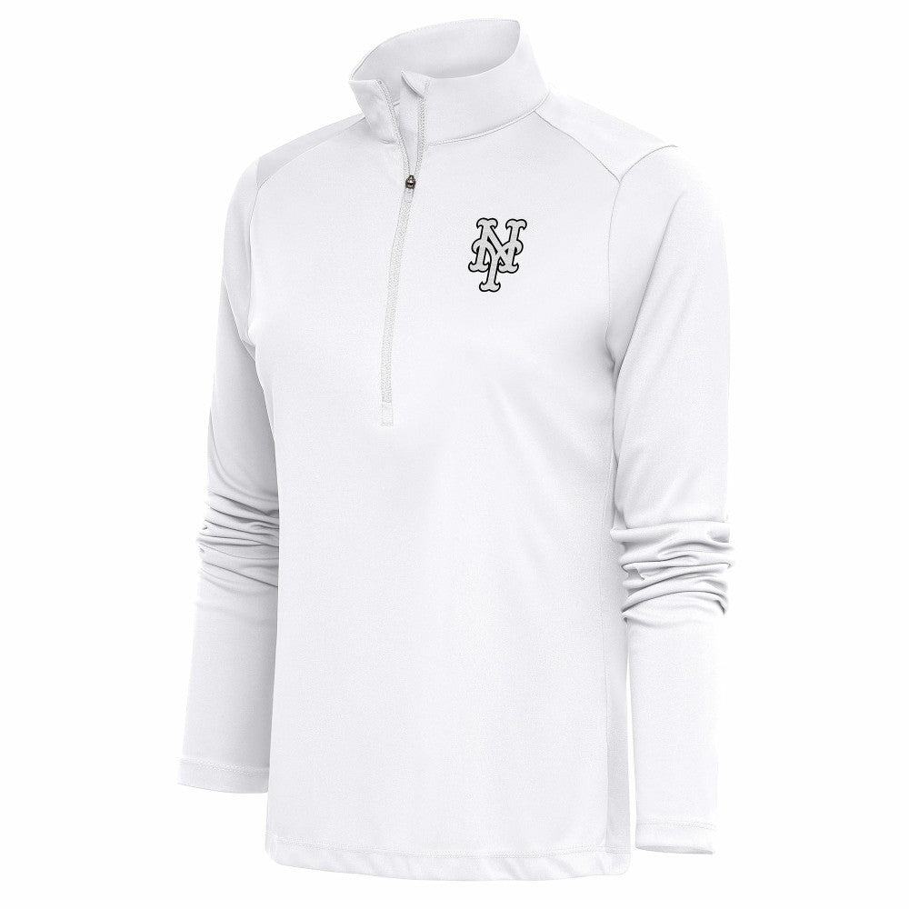 New York Mets Antigua Women's Brushed Metallic Tribute Half-Zip Pullover Top White