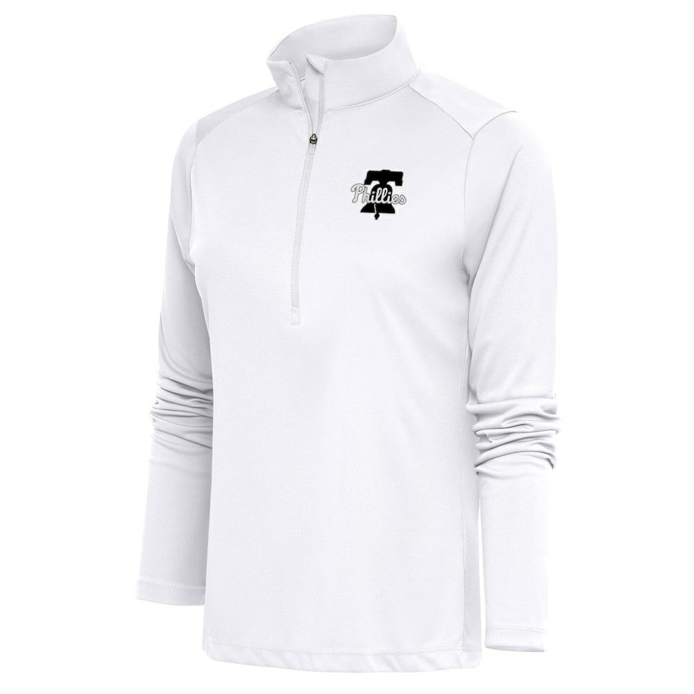 Philadelphia Phillies Antigua Women's Brushed Metallic Tribute Half-Zip Pullover Top White