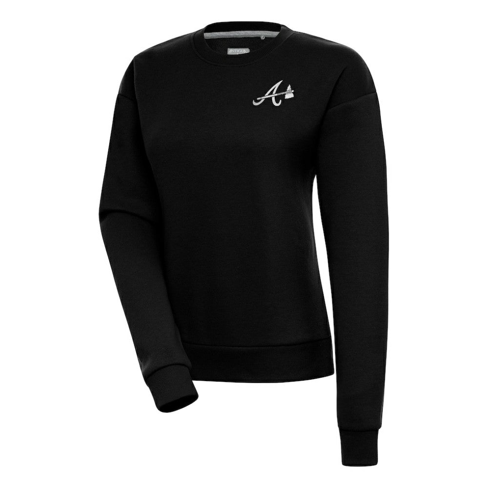 Atlanta Braves Antigua Women's Brushed Metallic Victory Pullover Sweatshirt Black