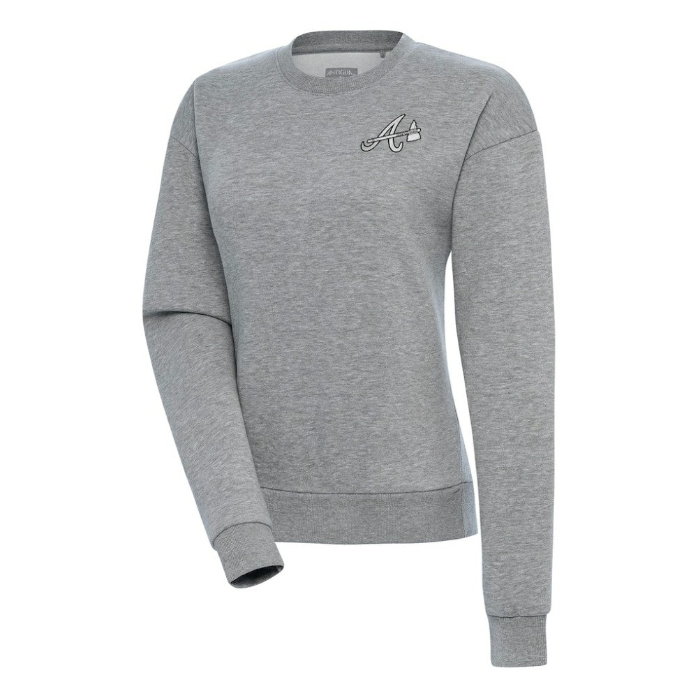 Atlanta Braves Antigua Women's Brushed Metallic Victory Pullover Sweatshirt Heather Gray