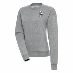 New York Mets Antigua Women's Brushed Metallic Victory Pullover Sweatshirt Heather Gray