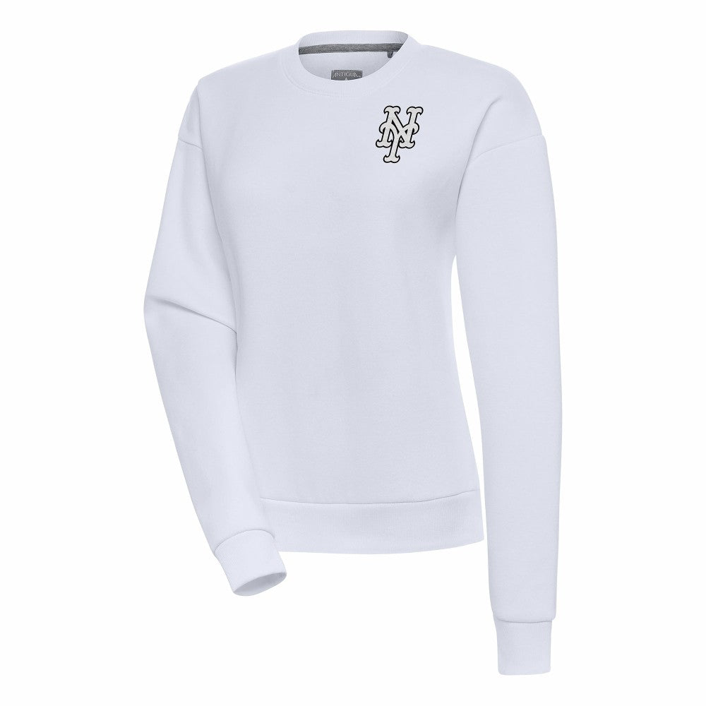 New York Mets Antigua Women's Brushed Metallic Victory Pullover Sweatshirt White
